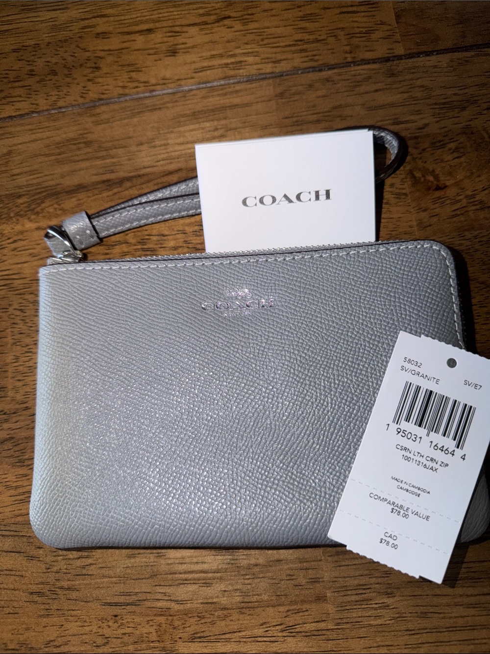 Coach Silver Leather Wristlet with Detachable Strap